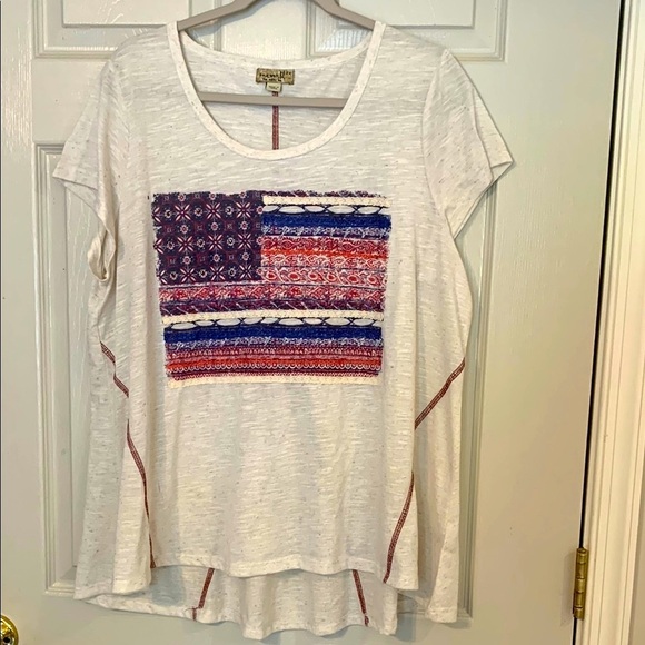 ONE WORLD Tops - One World live and let liveWhite Tee with Flag Design 2x